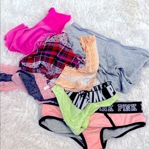 PINK Victoria's Secret Gray and Peach Lace Underwear Bundle